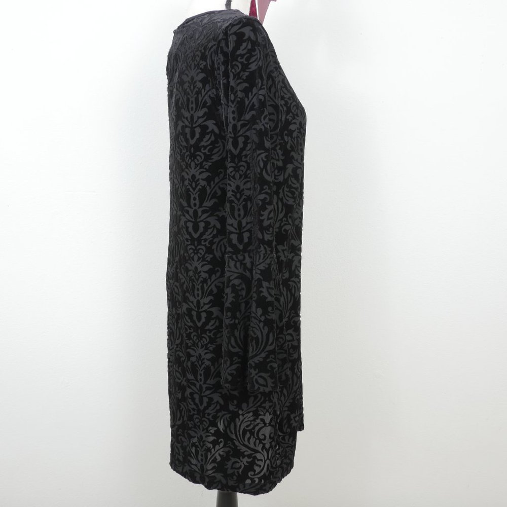 ECI Black Velvet Floral Embossed Long Bell Sleeve Size Medium Shift Dress - Picture 6 of 11